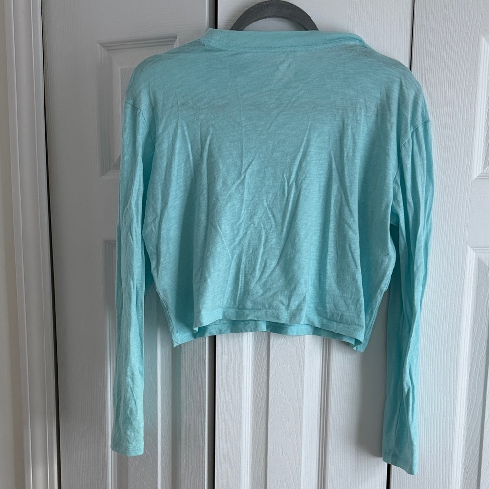 PINK Victoria's Secret Aqua Long Sleeve Tee Cropped Top - Picture 2 of 3